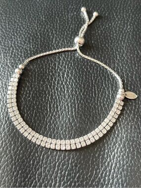 Sterling Silver Crystal Double-Row Adjustable Tennis Slider Bracelet